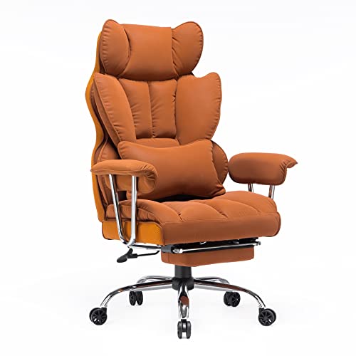 (pls god help end my back pain suffering🥺) Efomao Desk Office Chair Big High Back Chair PU Leather Computer Chair Managerial Executive Swivel Chair with Lumbar Support (Orange) - Orange