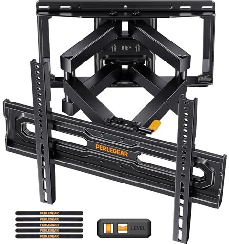 Perlegear Full Motion TV Wall Mount for 32-65 Inch TVs up to 99 lbs, Max VESA 400x400mm, Fits 16”/12” Wood Studs, Adjustable Pre-Assembled TV Wall Mount, Tool-Free Tilt, Swivel & Extension, PGMF21