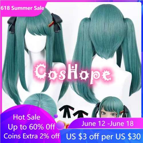 Miku Vampire Cosplay Perücke 42cm Perücke mit Doppel Pferdeschwänzen Grün Perücke Cosplay Anime Cosplay Perücken Hitze Beständig Synthetische Perücken