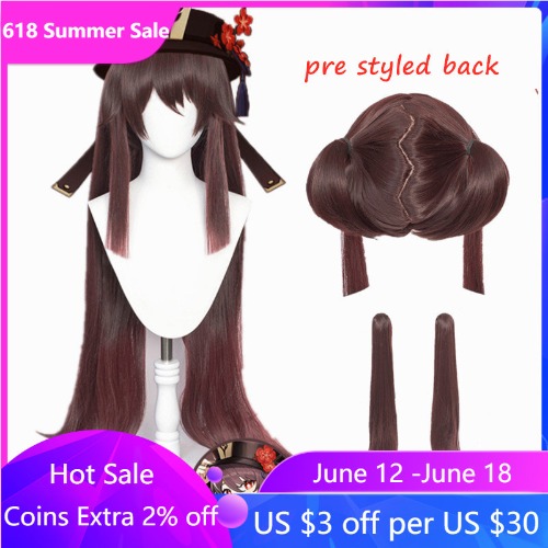 Genshin Auswirkungen HuTao Cosplay Perücke 110cm Lange Perücke Braun Perücke Cosplay Anime Cosplay Perücken Hitze Beständig Synthetische Perücken Halloween