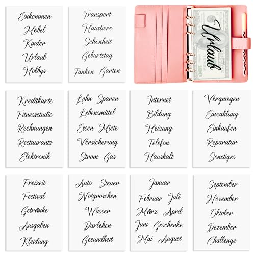 59 Motiv Budget Planner deutsche Beschriftung Aufkleber Umschlagmethode Sparen Deutsch Budgetplaner Zubehör 10 Blätter Deutsche Stickers für Spar Challenge Geld Organizer - NEU-SCHWARZ