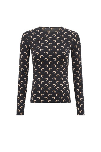 Moon Printed Jersey Second Skin Crewneck Top • Marine Serre