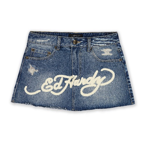 Multi Tattoo Denim Mini Skirt | M / Med Wash