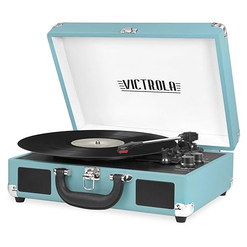 Victrola Vintage 3-Speed Bluetooth Portable Suitcase Record Player with Built-in Speakers | Upgraded Turntable Audio Sound| Includes Extra Stylus | Turquoise, Model Number: VSC-550BT-TQ - Turquoise