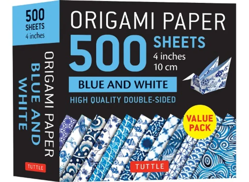 Origami Paper 500 sheets Blue and White 4" (10 cm): High-Quality Double-Sided Origami Sheets Printed with 12 Different Designs