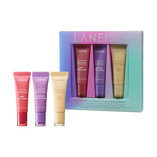 LANEIGE Lip Glowy Balm Hydrate, Glossy, Lightweight, Moisturize & Tint with Shea Butter - On-The-Glow Balm Trio