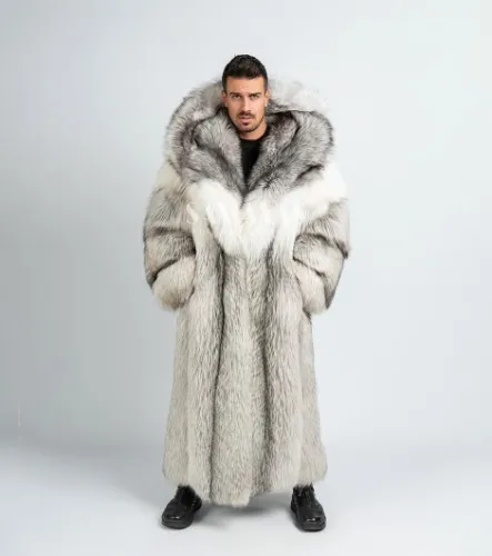 Hooded Scandanavian Platinum Fox Coat from Samaras Furs