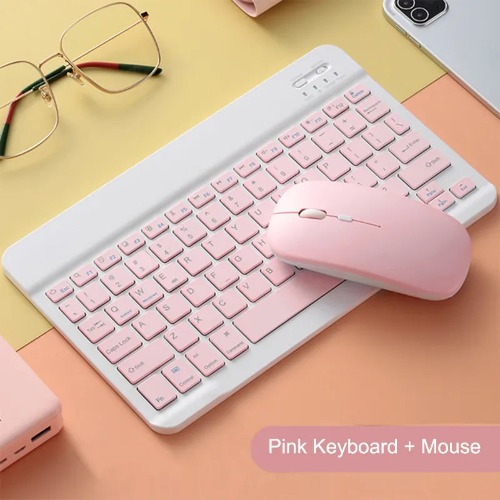 Colourful Pastel Cute Gaming Bluetooth Keyboard and Mouse For Laptop, iPad, PC - Pink keyboard & mouse set / 10inch