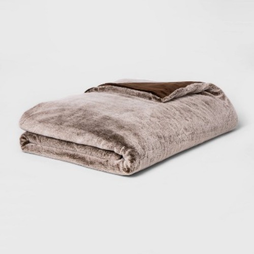 15lbs Faux Fur Weighted Blanket with Removable Cover Brown - Threshold™