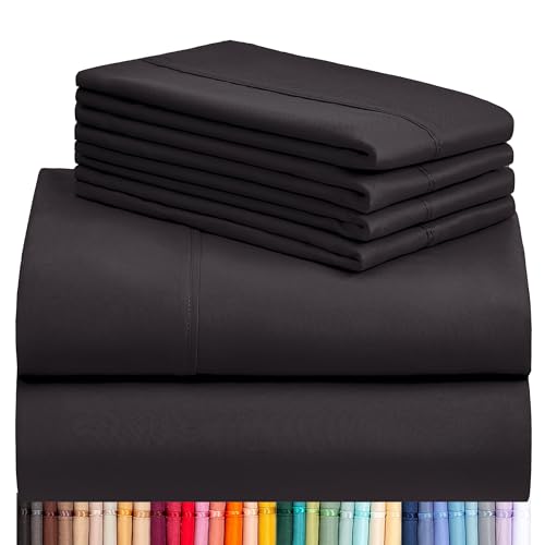 LuxClub 6 PC Full Sheet Set, Breathable Luxury Bed Sheets, Deep Pockets 18" Eco Friendly Wrinkle Free Cooling Bed Sheets Machine Washable Hotel Bedding Silky Soft - Black Full - 12 - Black - Full