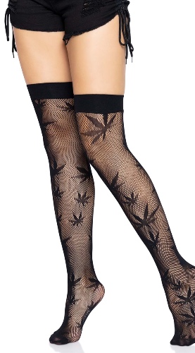 Marijuana Fishnet Thigh High Stockings