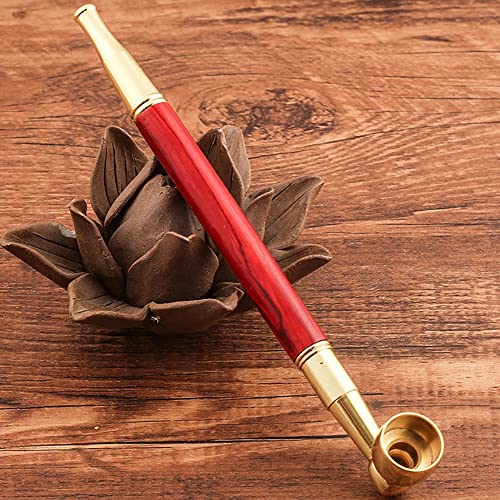 Wood Tobacco Pipe With Cleaner Tamper Tool Black Bag, 6 inch Smoking Pipe Accessories Kit Kiseru (Red)