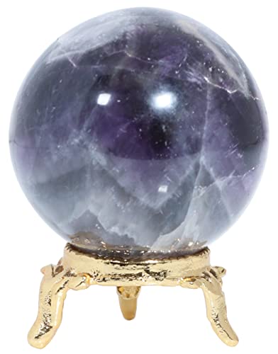 Crocon 50mm Amethyst Stone Sphere Ball with Metal Stand 1400+ Carats Gemstone Ball Healing Sphere Sculpture Figurine for Fengshui Divination Home Decoration Photography Crystal Sphere - Amethyst Ball
