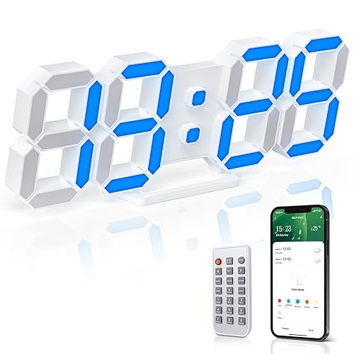KWYDYP 3D LED Digital Alarm Clock with 7 Colors, RGB, Time Sync, APP/Remote Control, 9.7" Wall Desk Clock, Timer, Auto Dimmer, Night Light, Time/Date/Temp for Room/Office/Bedroom/Kitchen/School - 9.7'' Led Digital Rgb Clock