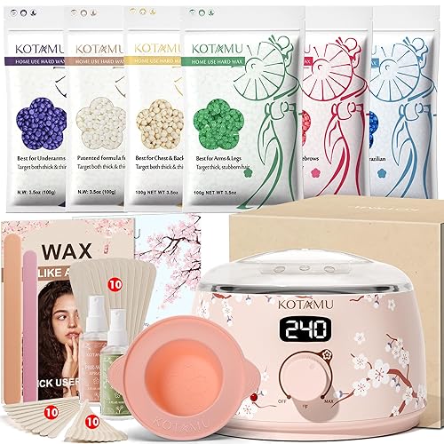 KOTAMU Waxing Kit for Women & Men, Professional Wax Warmer for Hair Removal with Silicone Wax Pot, Wax Kit for Coarse Thick Fine Fuzzy Hair & Sensitive Skin, Waxing Warmer for Salon Home Waxing Salon - 3.5 Ounce (Pack of 6) - Cherry Blossoms