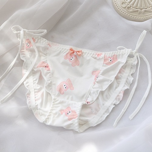 Kigurumi Bear Lace Up Panties - White / XL (waist68-80CM)