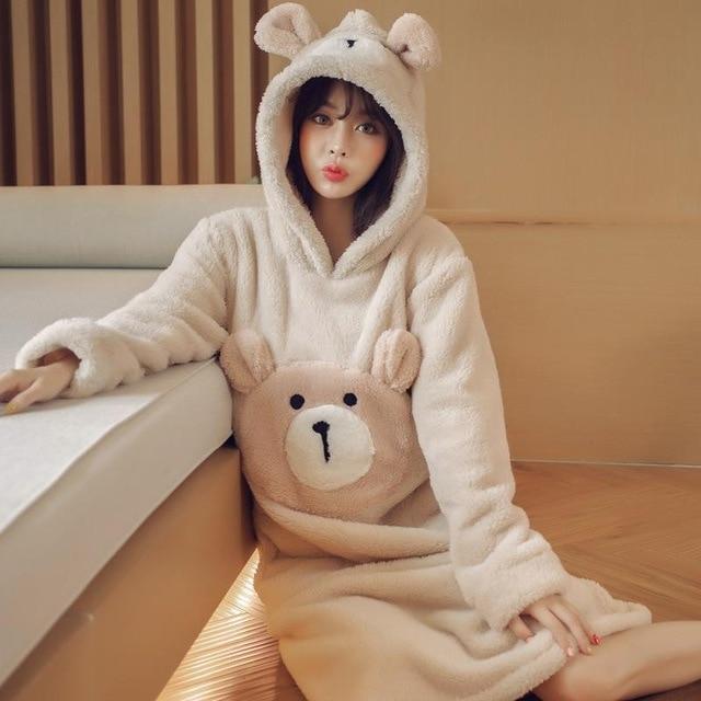 Baby Bear Furry Nightgown - Apricot Bear / XL