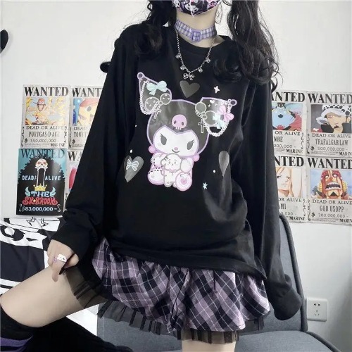 Pastel Goth Kuromi Crewneck Sweatshirt in Black - XXXL