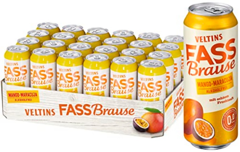 VELTINS Fassbrause Mango-Maracuja Alkoholfrei, EINWEG (24 x 0.5 l Dose) - Mango-Maracuja