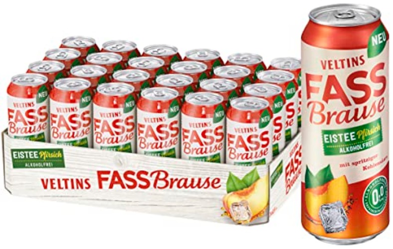 VELTINS Fassbrause Eistee-Pfirsich Alkoholfrei, EINWEG (24 x 0.5 l Dose) - Eistee-Pfirsich
