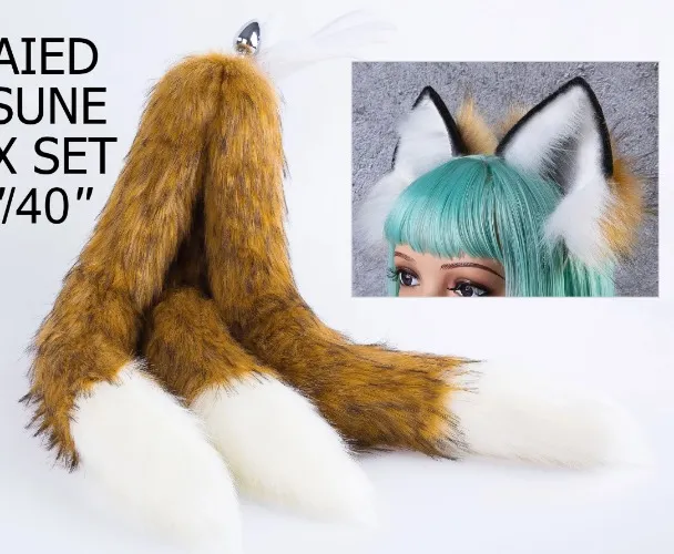 3 Tailed Kitsune Tail Butt Plug and Ears