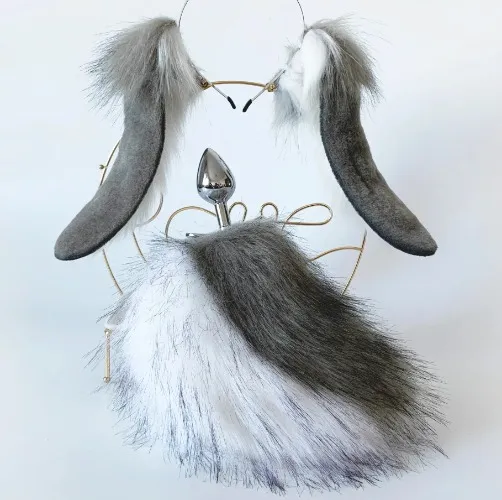 Gray Lop Bunny Ear and Tail Plug Set