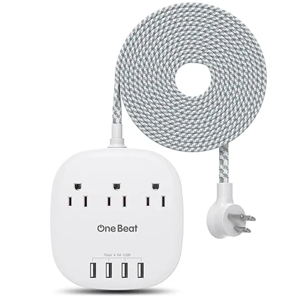 Desktop Power Strip with 3 Outlet 4 USB Ports 4.5A, Flat Plug and 10 ft Long Braided Extension Cords for Cruise Ship Travel Home Office, ETL Listed
