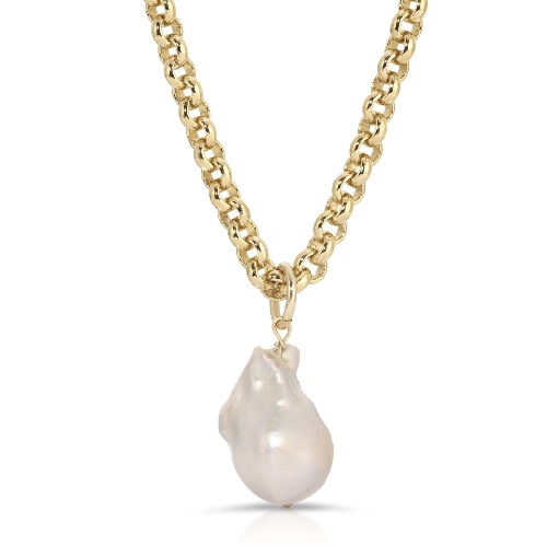 Micro Royal Chain with XL Baroque Pearl Pendant Necklace - GOLD / 20"
