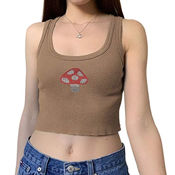 Women Face Portrait Print Crop Top Y2K E-Girls 90s Sleeveless Tank Top Graphic Print Summer Cami Vest Tops