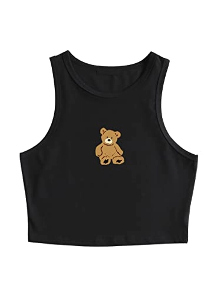 GORGLITTER Women's Bear Graphic Print Tank Top Sleeveless Crewneck Crop Tops
