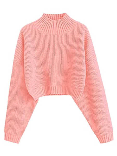 ZAFUL Women's Cropped Turtleneck Sweater Lantern Sleeve Ribbed Knit Pullover Sweater Jumper