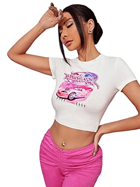 SOLY HUX Women's Y2K Graphic Crop Top Short Sleeve Sexy Cute T-Shirts Tee Crop Top
