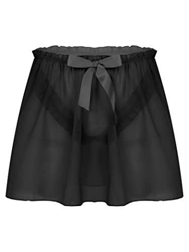 Hedmy Men's Adult Sheer Chiffon Sissy Skirted Tulle Crossdressing Underwear Skirts Girly Fancy Dress - 3X-Large - Black