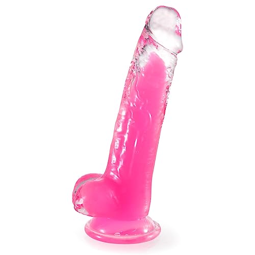 Pink Toy, 7.6 in Glow in The Dark with Strong Suction Cup for for Men Women - Glow in the Dark - S