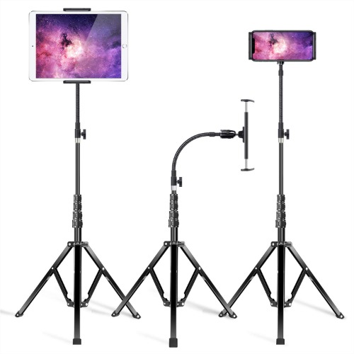 Elitehood Metal iPad Tripod Stand & Adjustable 72"Gooseneck iPad Stand and Holder, Heavy Duty Aluminum Floor iPad Stand for iPhone, iPad Mini, iPad Air, iPad Pro and All 4.7-13 inch Tables and Phones - 