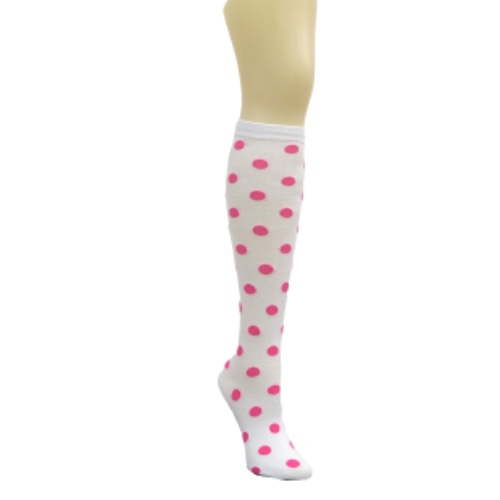 Colorful Polka Dot Pattern Socks from the Sock Panda (Knee High) - White with Pink Dots / Adult Medium