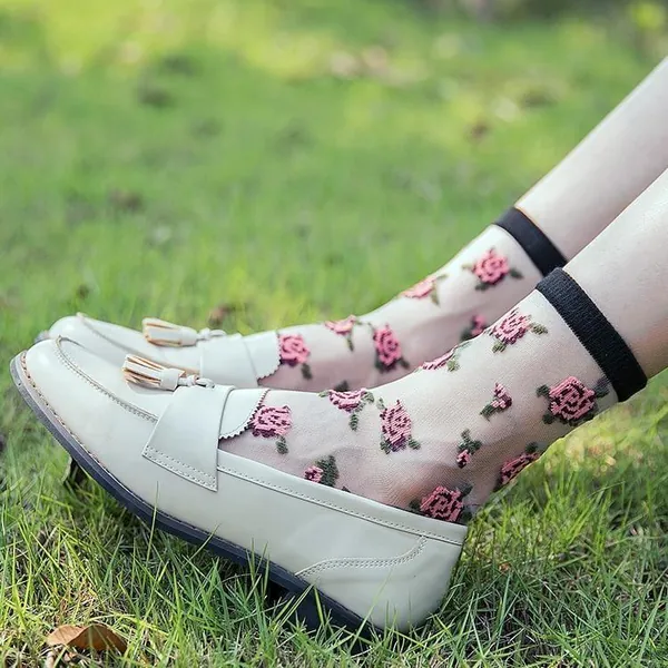 Invisible Floral Socks - Clear Red Roses