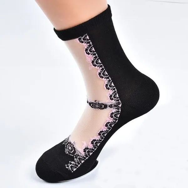 Invisible Floral Socks - Black Lace Trim