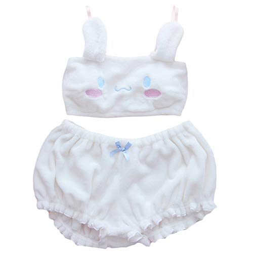 Women Pajamas Set, Girls Kawaii Anime Cinnamoroll Melody Kuromi Plush Velvet Tube Top and Bloomers Sleepwear Suits - White - Large
