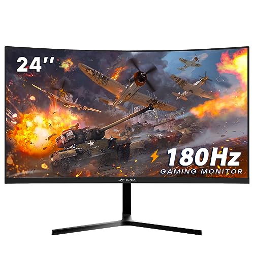 CRUA 24 Inch 144hz/180hz Curved Gaming Monitor, FHD 1080P Frameless Computer Monitors, Support AMD freesync Low Motion Blur, Eye Care, DisplayPort, HDMI, Compatible Wall Mountable Installs-Black - 24Inch - FHD 180Hz - Black