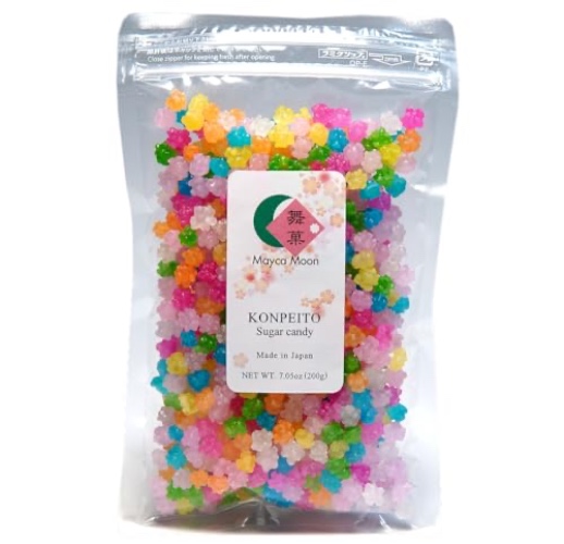 Mayca Moon Konpeito Japanese Tiny Sugar Candy Crystal type 200g (Rainbow) - Rainbow