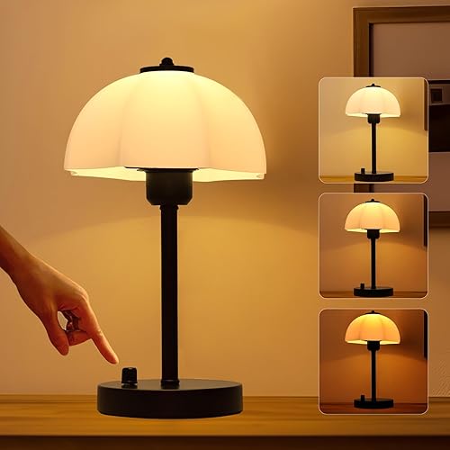 RISLG Table Lamp for Bedroom, Stepless Dimmable Bedside Lamp with Premium Frosted Glass Shade, Desk Lamp Nightstand Lamp for Living Room, Bedroom, Office, Reading LED Bulb Included