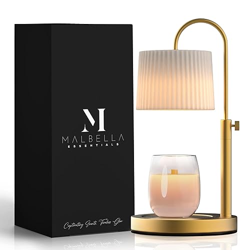 Malbella Essentials Glass Candle Warmer Lamp with Timer - Adjustable Height Candle Lamp Warmer with Timer (8H/4H/2H), Dimmer - Lamp Candle Warmer Melter - Ideal Gift, fits Various Size Scented Candles