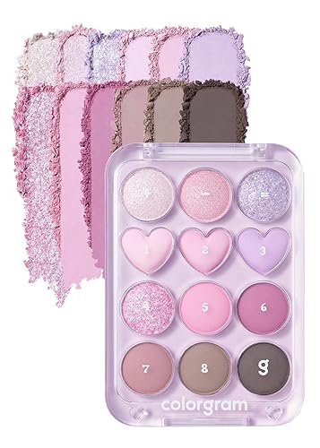 COLORGRAM Pin Point Eyeshadow Palette 03 Pink+Lavender | Ultra-Blendable Matte, Glitter, Shimmer Shades for Daily Makeup | K-Beauty Eye Palette with Easy-to-Use Calculator Design - Pink & Lavender