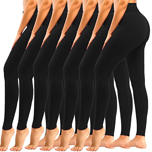yeuG 7 Pack High Waisted Leggings for Women Tummy Control Soft Workout Yoga Pants - Large-X-Large - 1#black