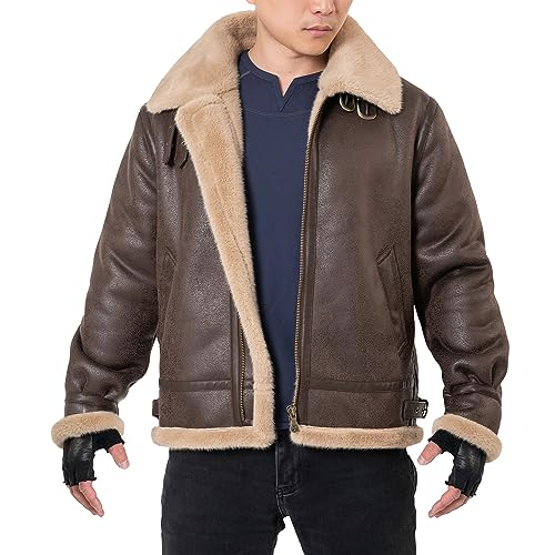 Mifidy Jacket Men Brown Leather Jacket Motorcycle Bomber Coat Cosplay Costume Winter Outfit XS-3XL - Large - Brown Pu Leather Style 1