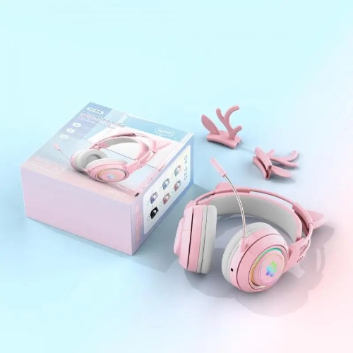 Interchangeable Deer Antler Neko Headset for Gamers and Streamers - Pink