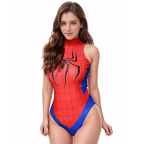 KOLFG Women's One-Piece High Waist Lingerie Superhero Anime Cosplay Costume Bodysuit Sexy Party Leotard - One Size - Red