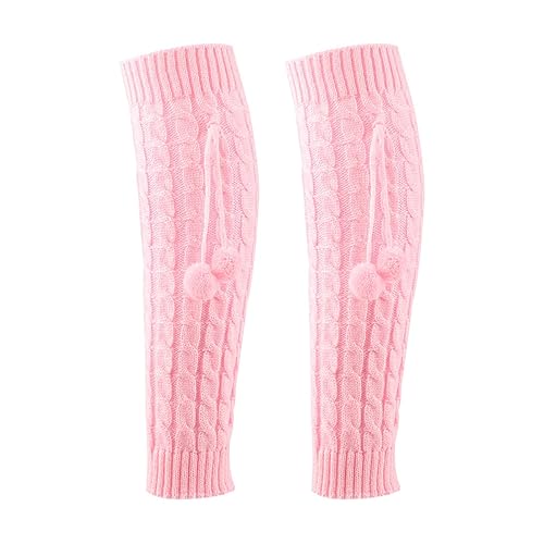 Jilneed Long Leg Warmers for Women Lolita Fashion Wool Cable Knit Thigh High Leg Warmers Loose Socks - Pink