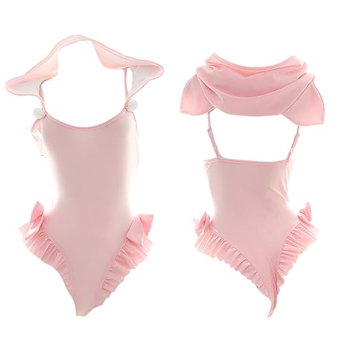 Sexy Lingerie for Women Japanese Kawaii Cat Anime Cosplay Costume Teddy Bodysuit Lolita One Piece Babydoll - Pink